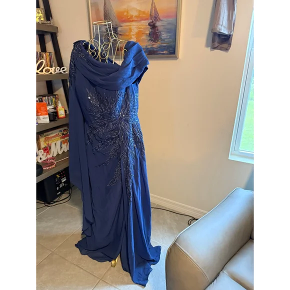 Women's JJ's House Navy Blue Silver Sequin Prom Dress US 14